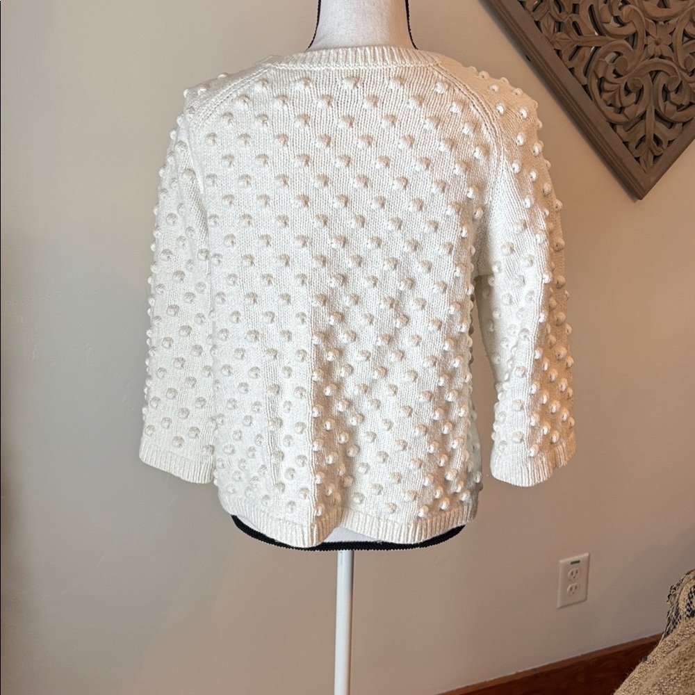 Lands' End White Textured Women's Cardigan - Picture 2 of 4